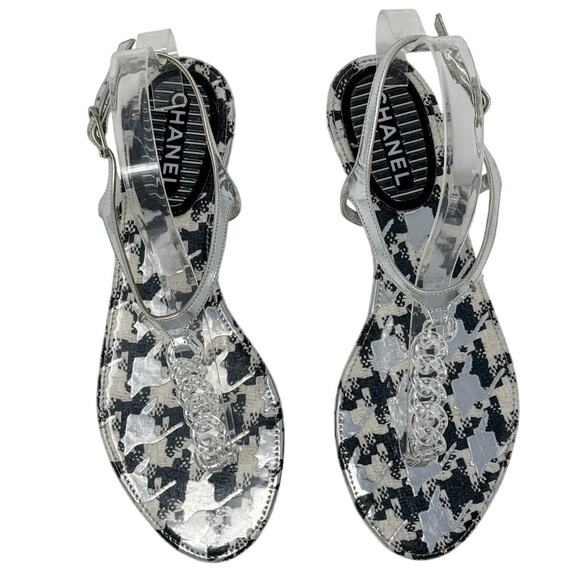 Chanel Clear Acrylic Chain CC Logo PVC Houndstooth Thong Flat Sandal size 39 - Picture 2 of 14